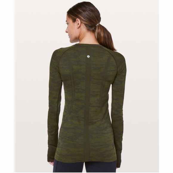 Lululemon Swiftly Tech Long Sleeve Crew Neck Top Thumb Holes Dark Olive Green - Picture 3 of 11